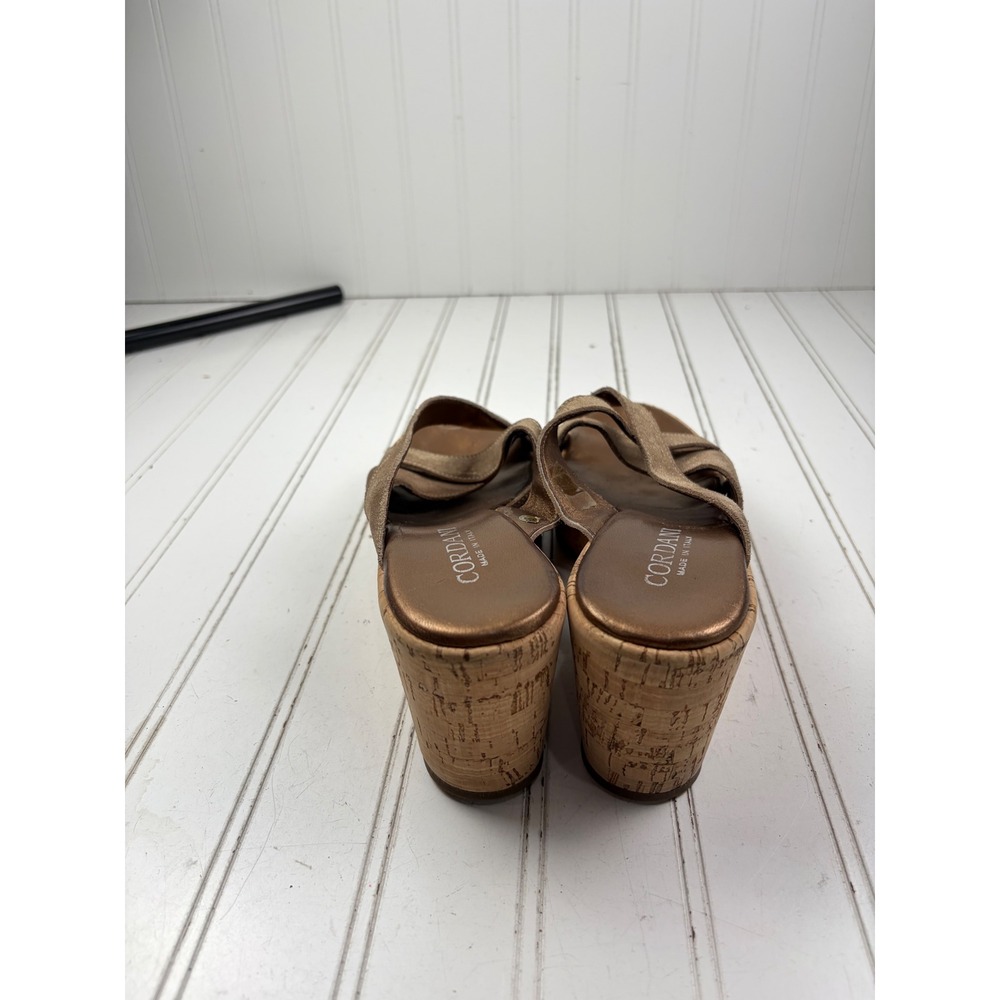Cordani Metallic Gold Leather Cork Platform Wedge Italian Sandals Women's Size 8 - Picture 8 of 11